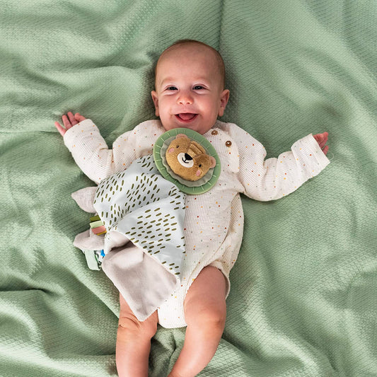 Soft Security Blanket with Pacifier Holder & Mane Teether Lovey Unisex Lovie Gifts for Newborn Boys and Girls Snuggle Toy Baby Lion Stuffed Animal for Ages 0-24 Months