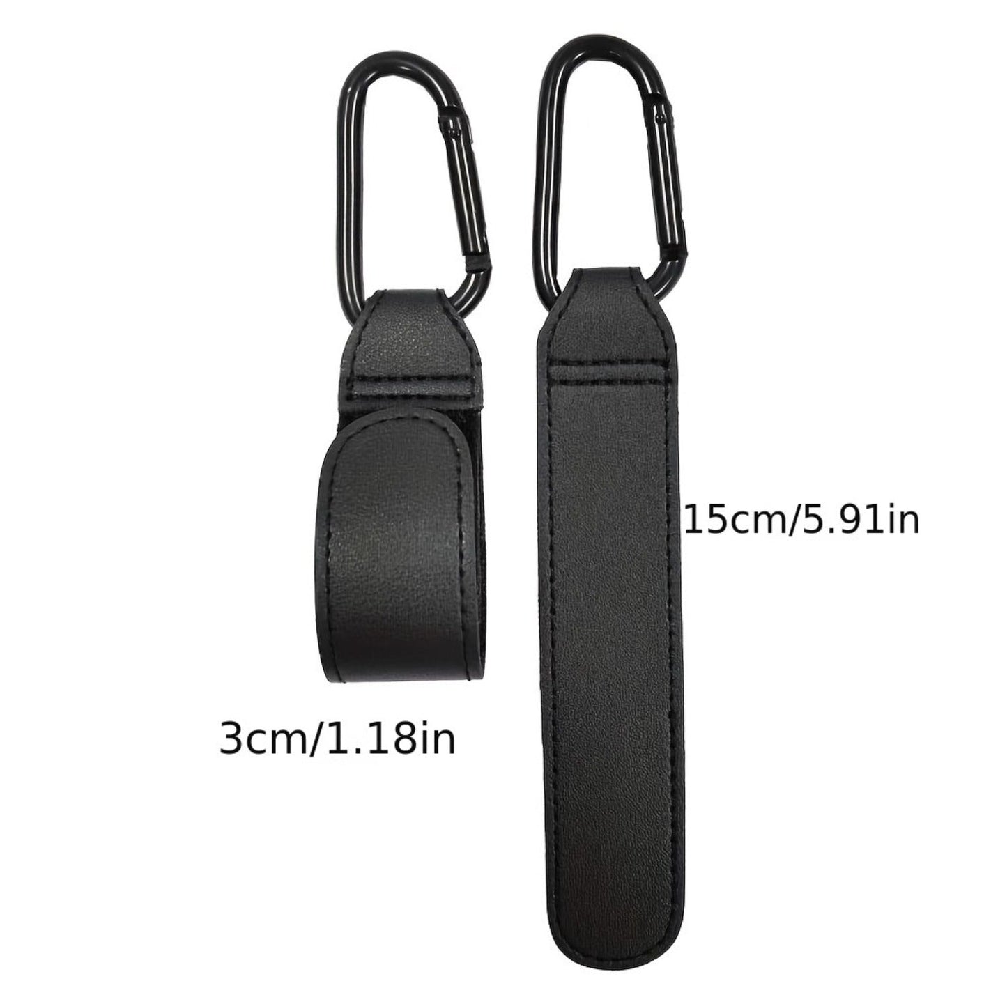 Premium PU Leather Stroller Hooks - 2 Pack Heavy Duty Stroller Organizer Hooks for Baby Carriage, Diaper Bags & Groceries