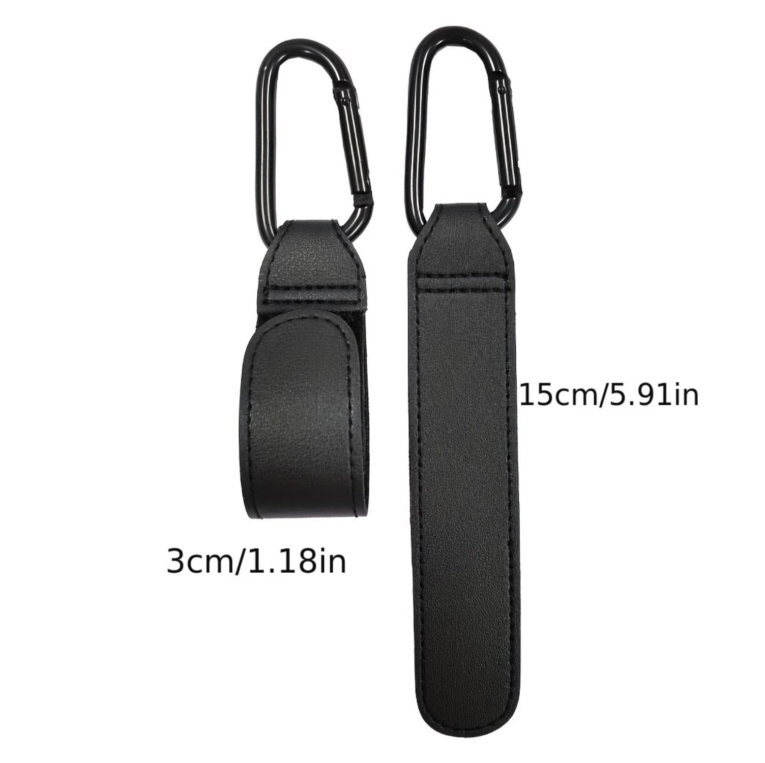 Premium PU Leather Stroller Hooks - 2 Pack Heavy Duty Stroller Organizer Hooks for Baby Carriage, Diaper Bags & Groceries