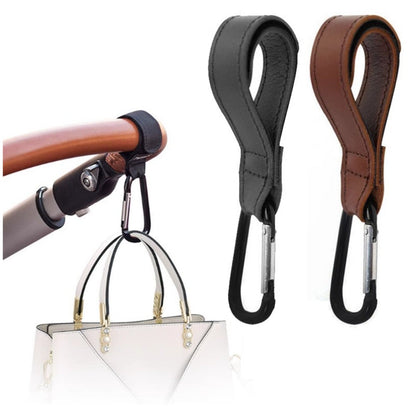 Premium PU Leather Stroller Hooks - 2 Pack Heavy Duty Stroller Organizer Hooks for Baby Carriage, Diaper Bags & Groceries