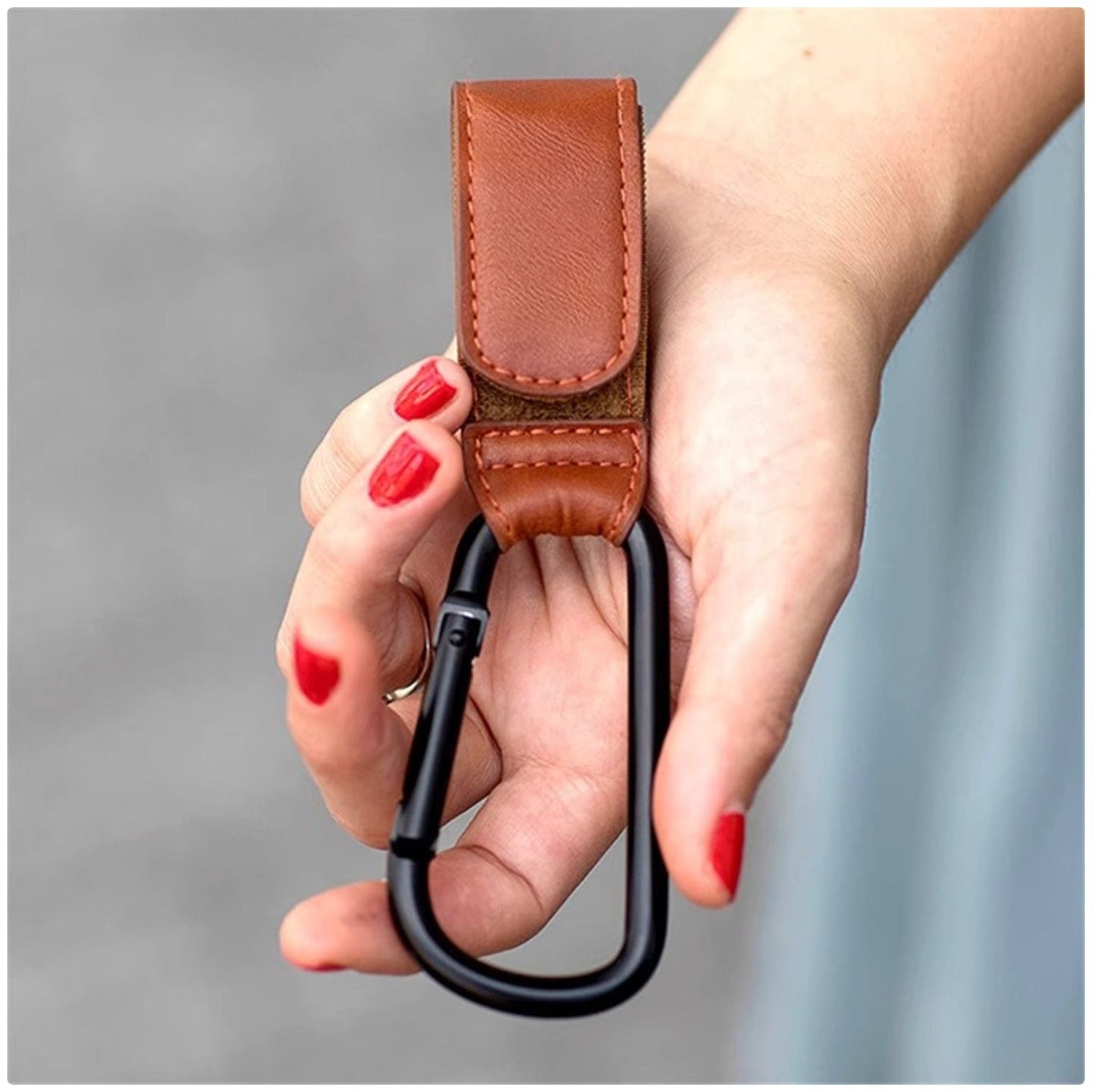 Premium PU Leather Stroller Hooks - 2 Pack Heavy Duty Stroller Organizer Hooks for Baby Carriage, Diaper Bags & Groceries