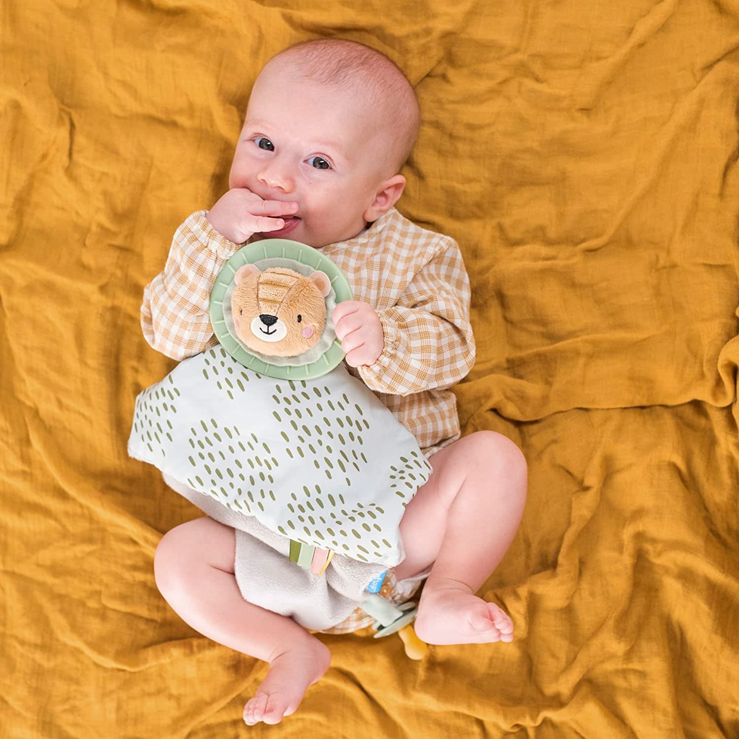 Soft Security Blanket with Pacifier Holder & Mane Teether Lovey Unisex Lovie Gifts for Newborn Boys and Girls Snuggle Toy Baby Lion Stuffed Animal for Ages 0-24 Months