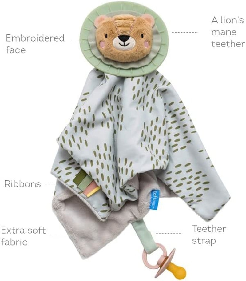 Soft Security Blanket with Pacifier Holder & Mane Teether Lovey Unisex Lovie Gifts for Newborn Boys and Girls Snuggle Toy Baby Lion Stuffed Animal for Ages 0-24 Months