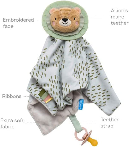 Soft Security Blanket with Pacifier Holder & Mane Teether Lovey Unisex Lovie Gifts for Newborn Boys and Girls Snuggle Toy Baby Lion Stuffed Animal for Ages 0-24 Months